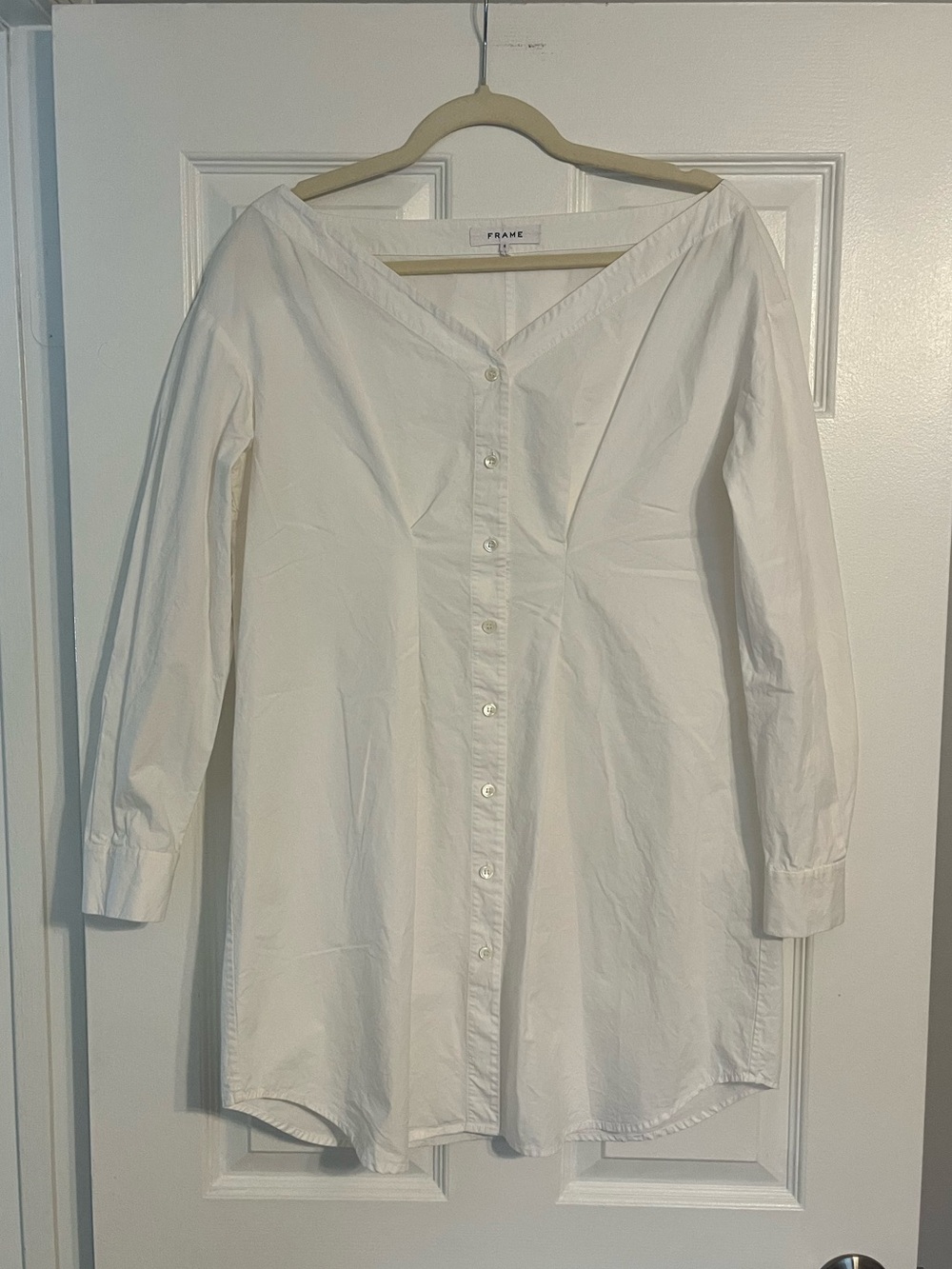 Frame Denim White Collared Mini Dress/Shirt